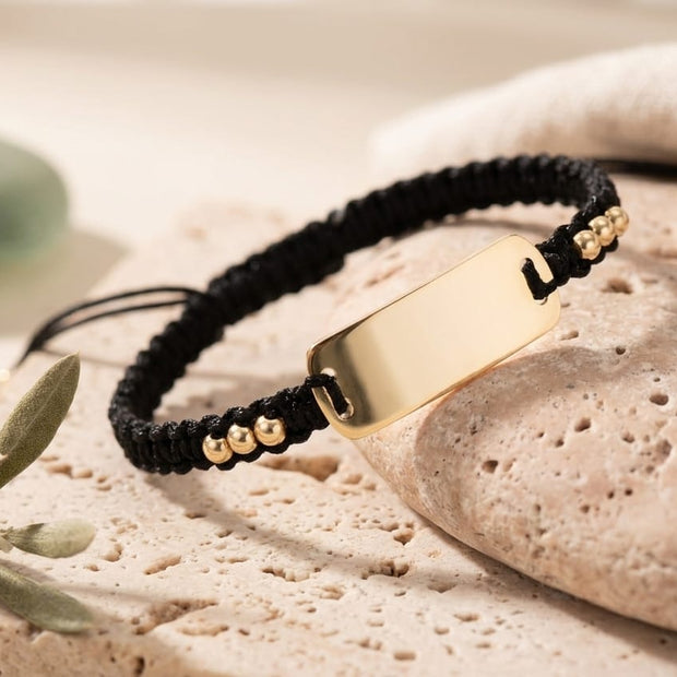 14K Gold Engravable Macramé ID Bracelet