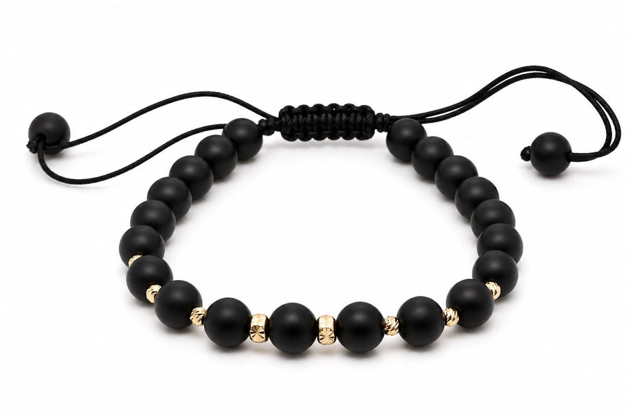 14K Gold Black Bead Adjustable Bracelet