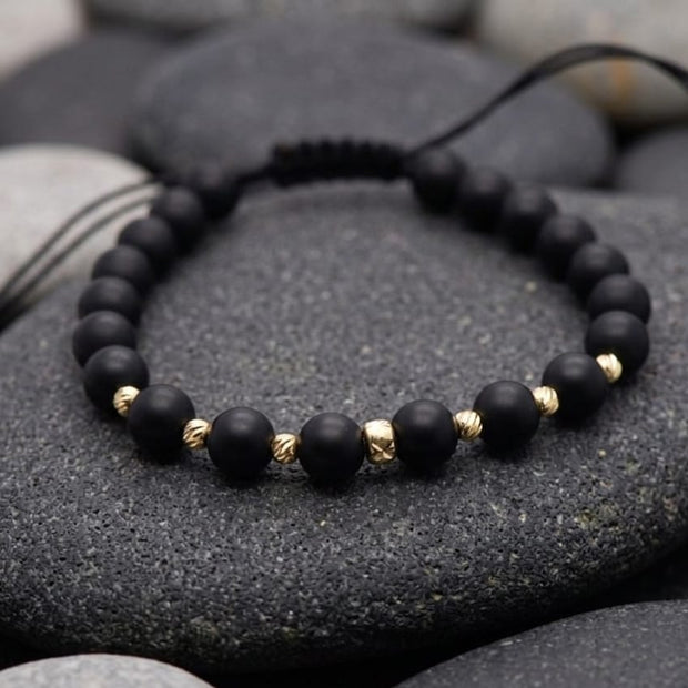 14K Gold Black Bead Adjustable Bracelet