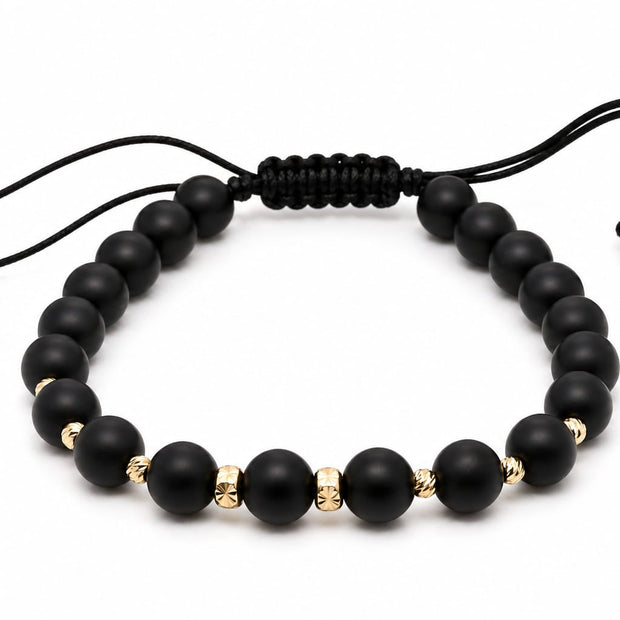 14K Gold Black Bead Adjustable Bracelet