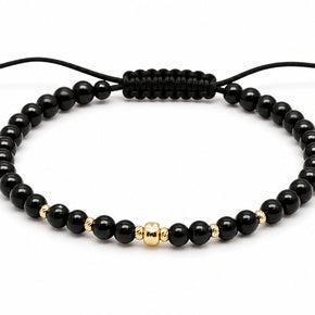 14K Gold Glossy Black Bead Adjustable Bracelet