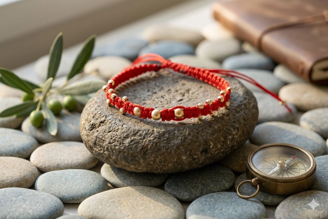 14K Gold Red Macramé Adjustable Bracelet