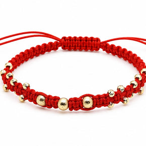 14K Gold Red Macramé Adjustable Bracelet