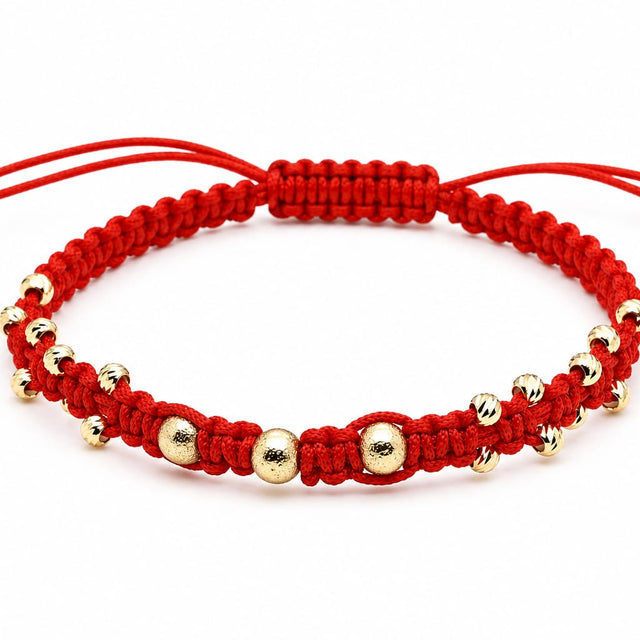 14K Gold Red Macramé Adjustable Bracelet