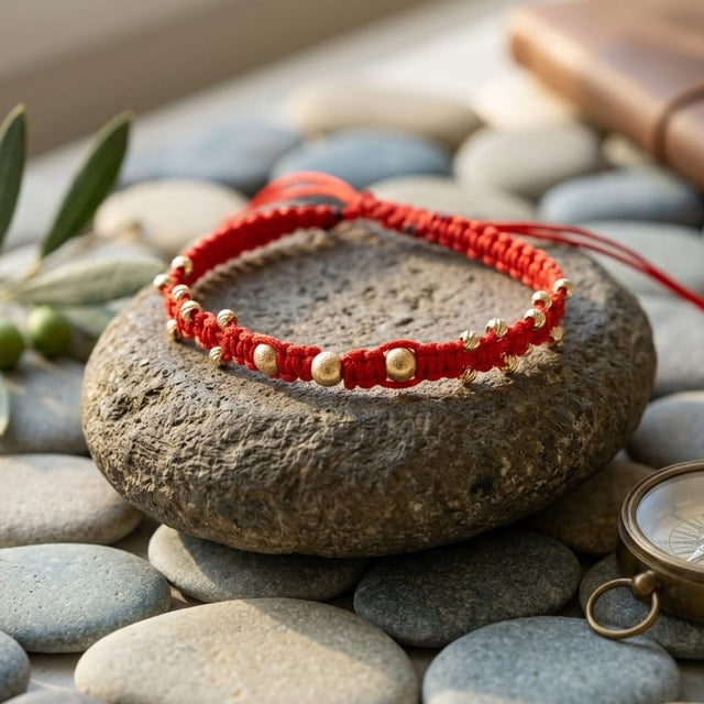 14K Gold Red Macramé Adjustable Bracelet