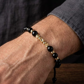 14K Gold Geometric Detail Black Adjustable Bracelet