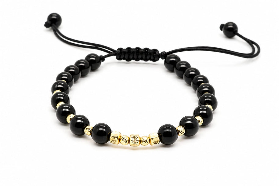 14K Gold Geometric Detail Black Adjustable Bracelet