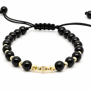 14K Gold Geometric Detail Black Adjustable Bracelet