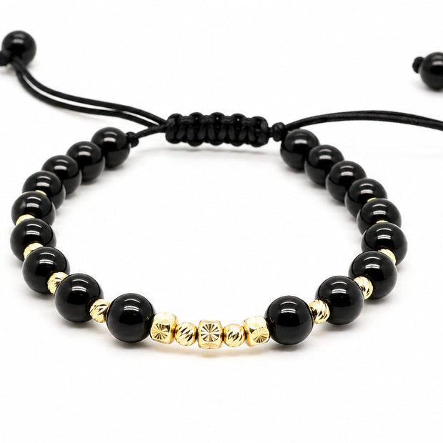 14K Gold Geometric Detail Black Adjustable Bracelet