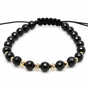 14K Gold Faceted Black Bead Adjustable Bracelet
