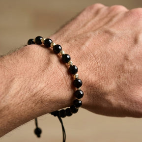 14K Gold Faceted Black Bead Adjustable Bracelet