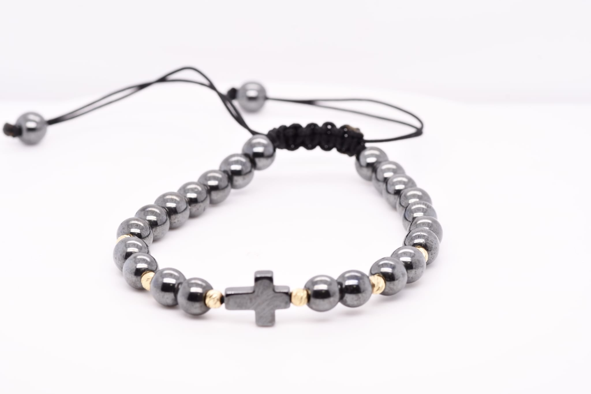 14K Gold & Hematite Cross Adjustable Bracelet