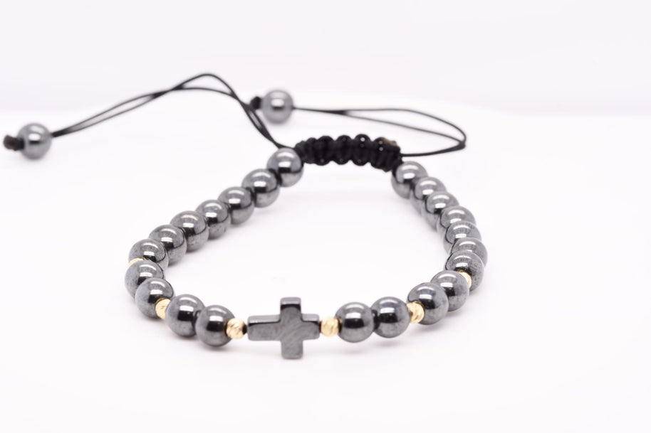14K Gold &amp; Hematite Cross Adjustable Bracelet