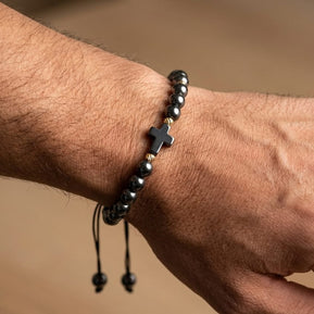 14K Gold & Hematite Cross Adjustable Bracelet