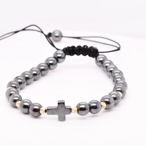 14K Gold &amp; Hematite Cross Adjustable Bracelet