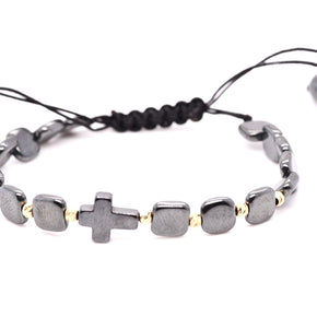 14K Gold & Hematite Cross Adjustable Bracelet