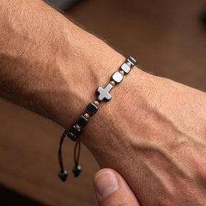 14K Gold & Hematite Cross Adjustable Bracelet
