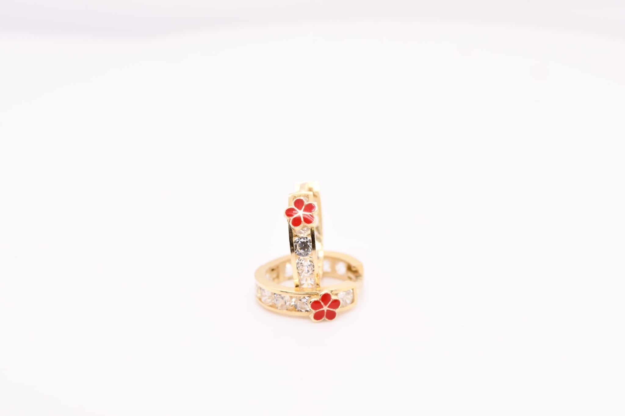 14K Gold Red Flower Hoop Earrings for Girls – 1.2 cm