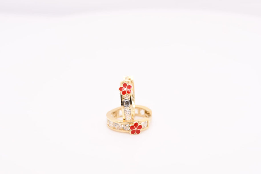 14K Gold Red Flower Hoop Earrings for Girls – 1.2 cm