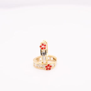 14K Gold Red Flower Hoop Earrings for Girls – 1.2 cm