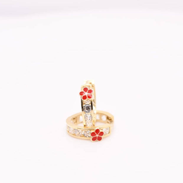 14K Gold Red Flower Hoop Earrings for Girls – 1.2 cm