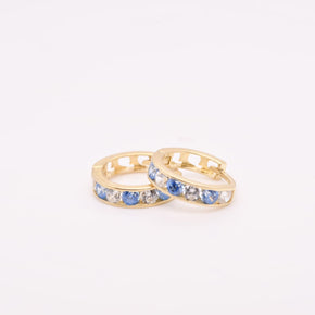 14K Gold Blue & Clear Stone Hoop Earrings for Girls – 1.2 cm