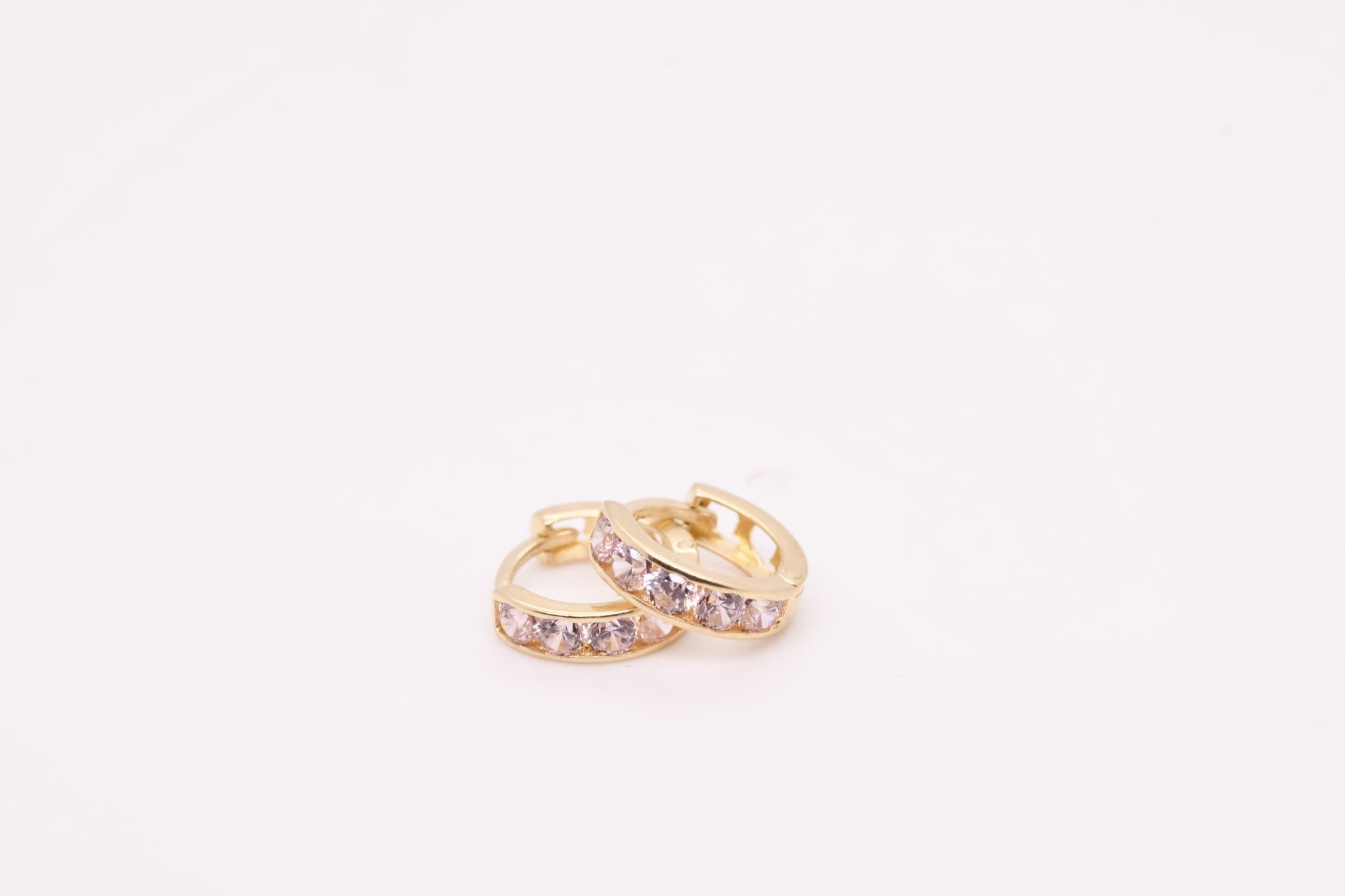 14K Gold Pink Stone Hoop Earrings for Girls – 1 cm