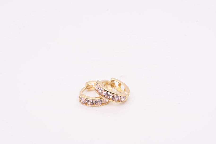 14K Gold Pink Stone Hoop Earrings for Girls – 1 cm
