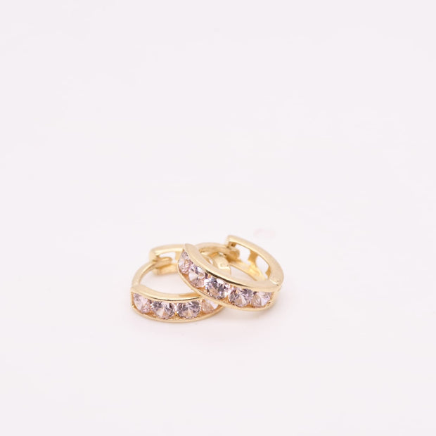 14K Gold Pink Stone Hoop Earrings for Girls – 1 cm