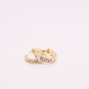 14K Gold White & Pink Stone Hoop Earrings for Girls – 1.2 cm
