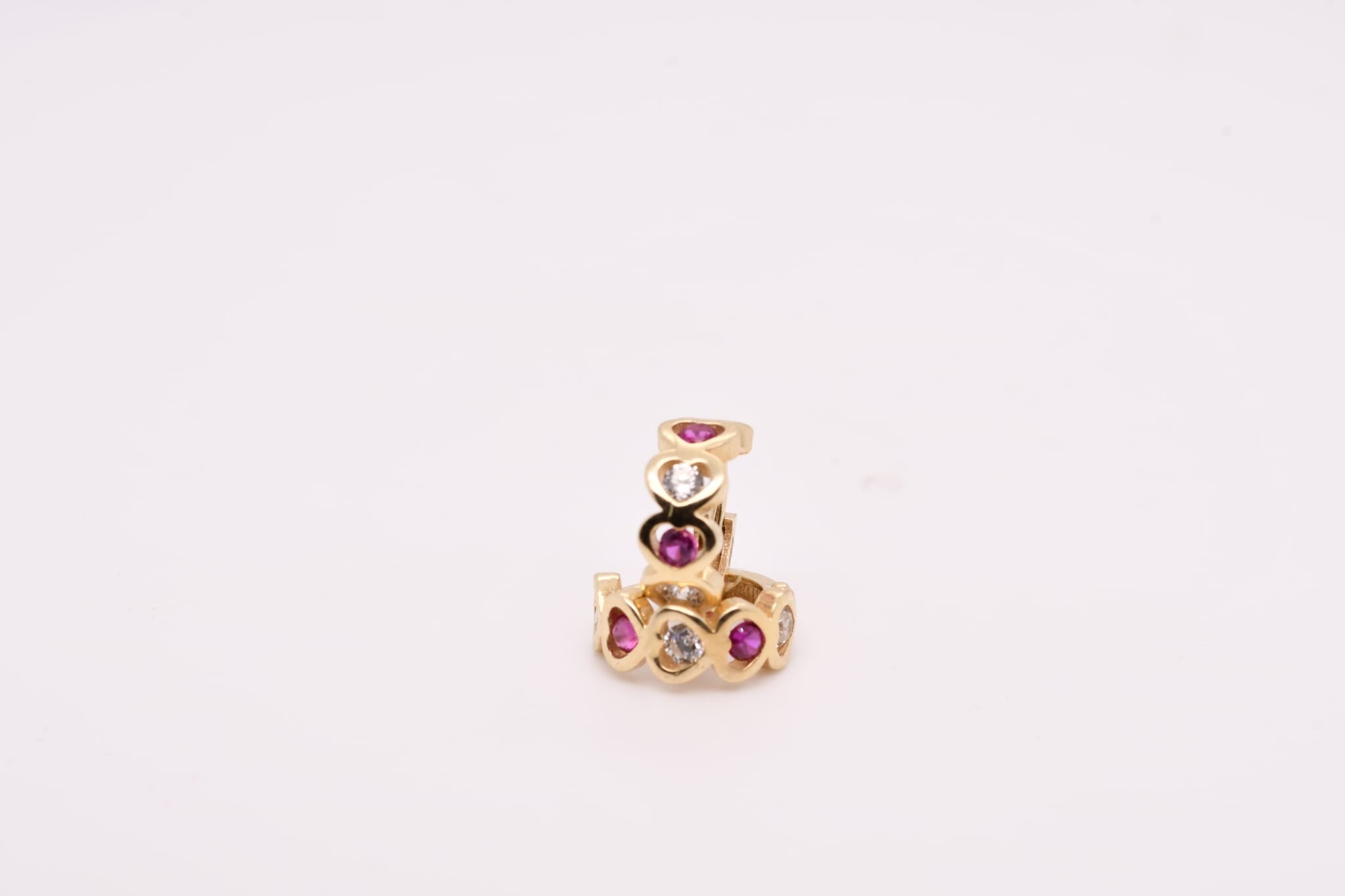 14K Gold Heart Pink & White Stone Hoop Earrings for Girls – 1 cm