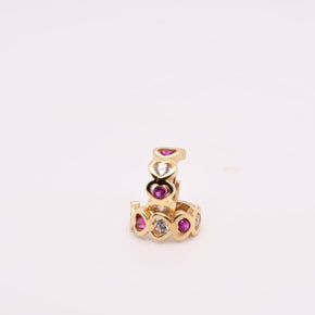 14K Gold Heart Pink & White Stone Hoop Earrings for Girls – 1 cm