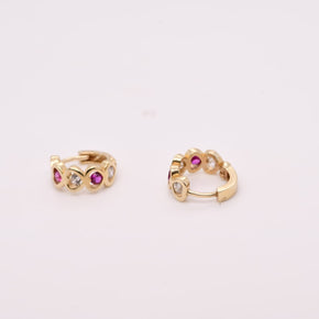 14K Gold Heart Pink & White Stone Hoop Earrings for Girls – 1 cm