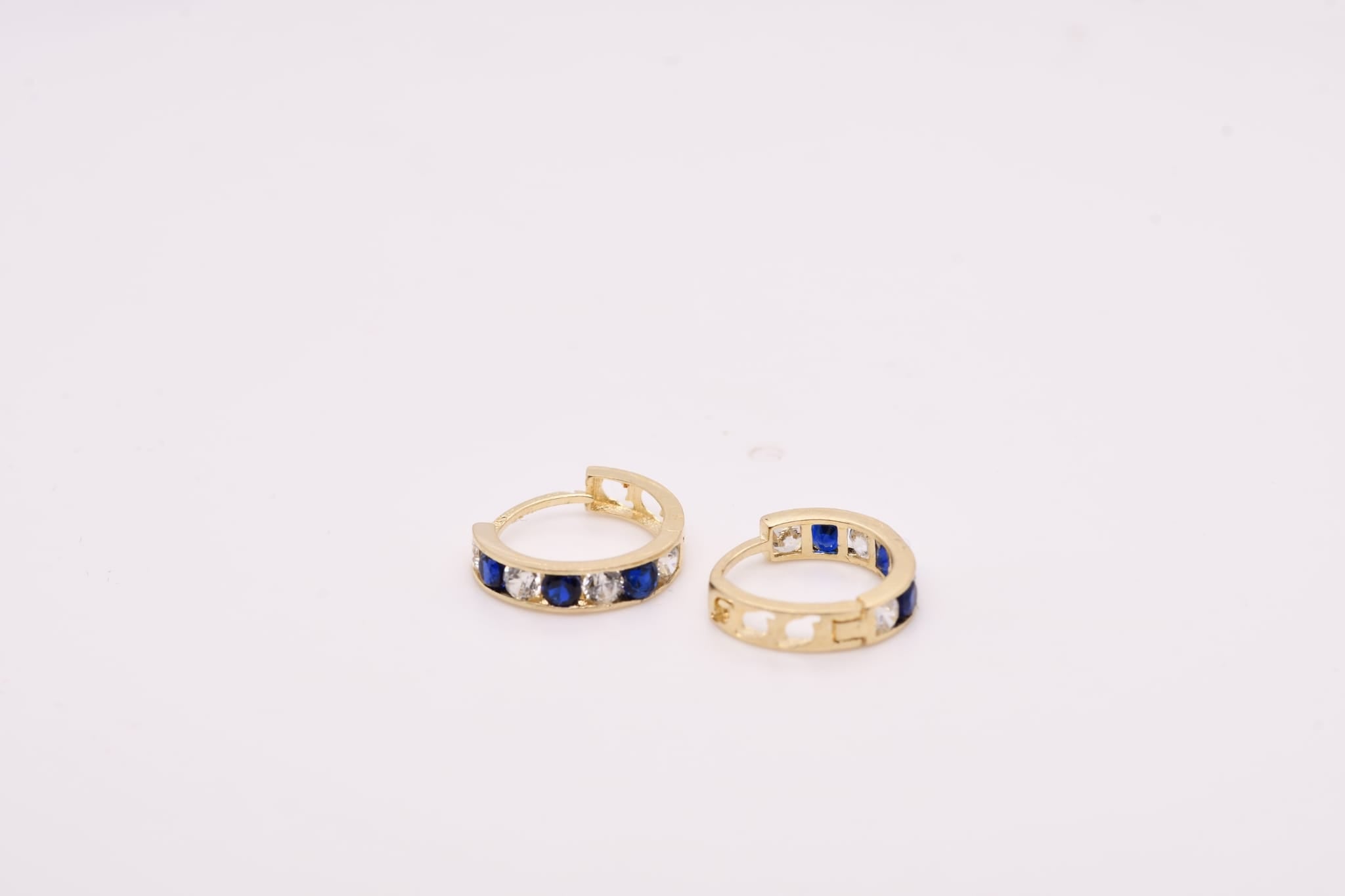 14K Gold Blue & White Stone Hoop Earrings for Girls – 1.2 cm
