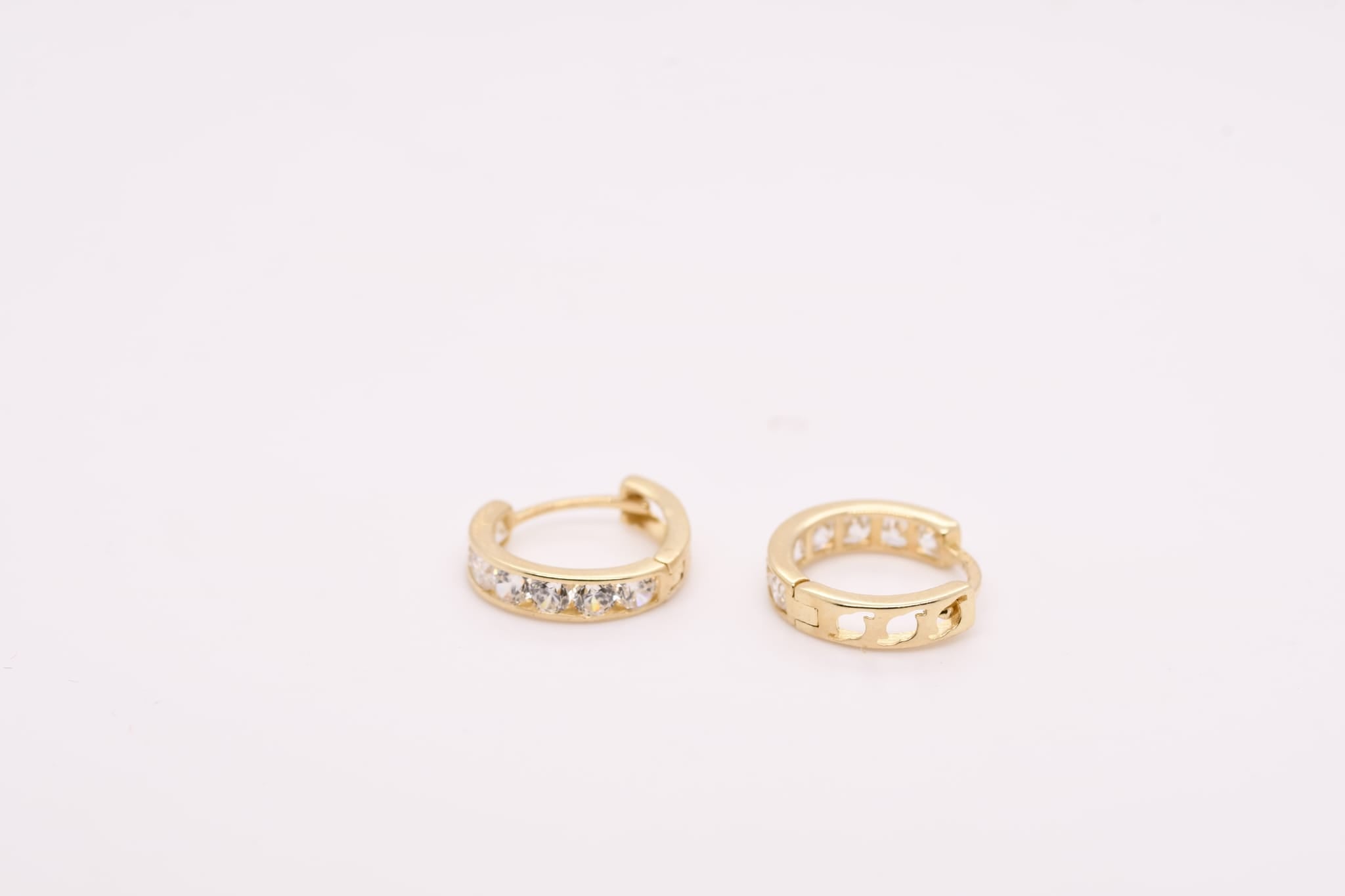 14K Gold Clear Stone Hoop Earrings for Girls – 1.2 cm