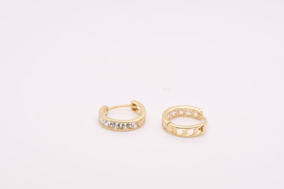 14K Gold Clear Stone Hoop Earrings for Girls – 1.2 cm