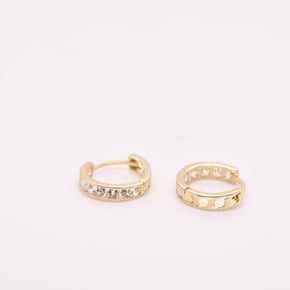14K Gold Clear Stone Hoop Earrings for Girls – 1.2 cm
