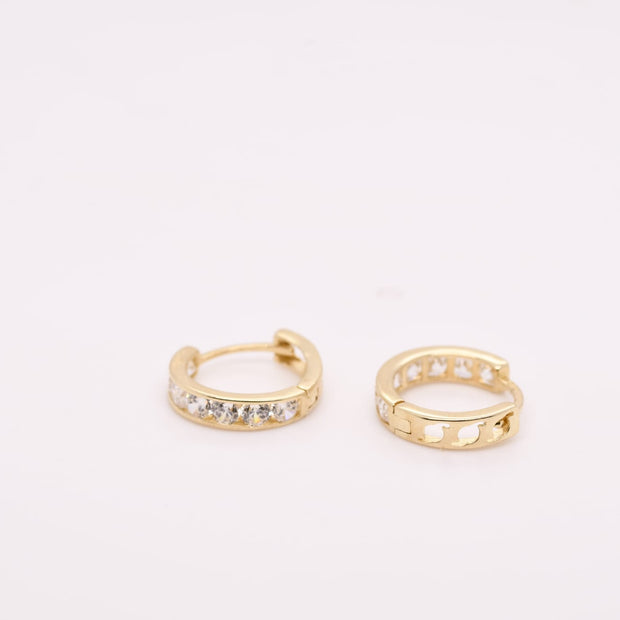 14K Gold Clear Stone Hoop Earrings for Girls – 1.2 cm