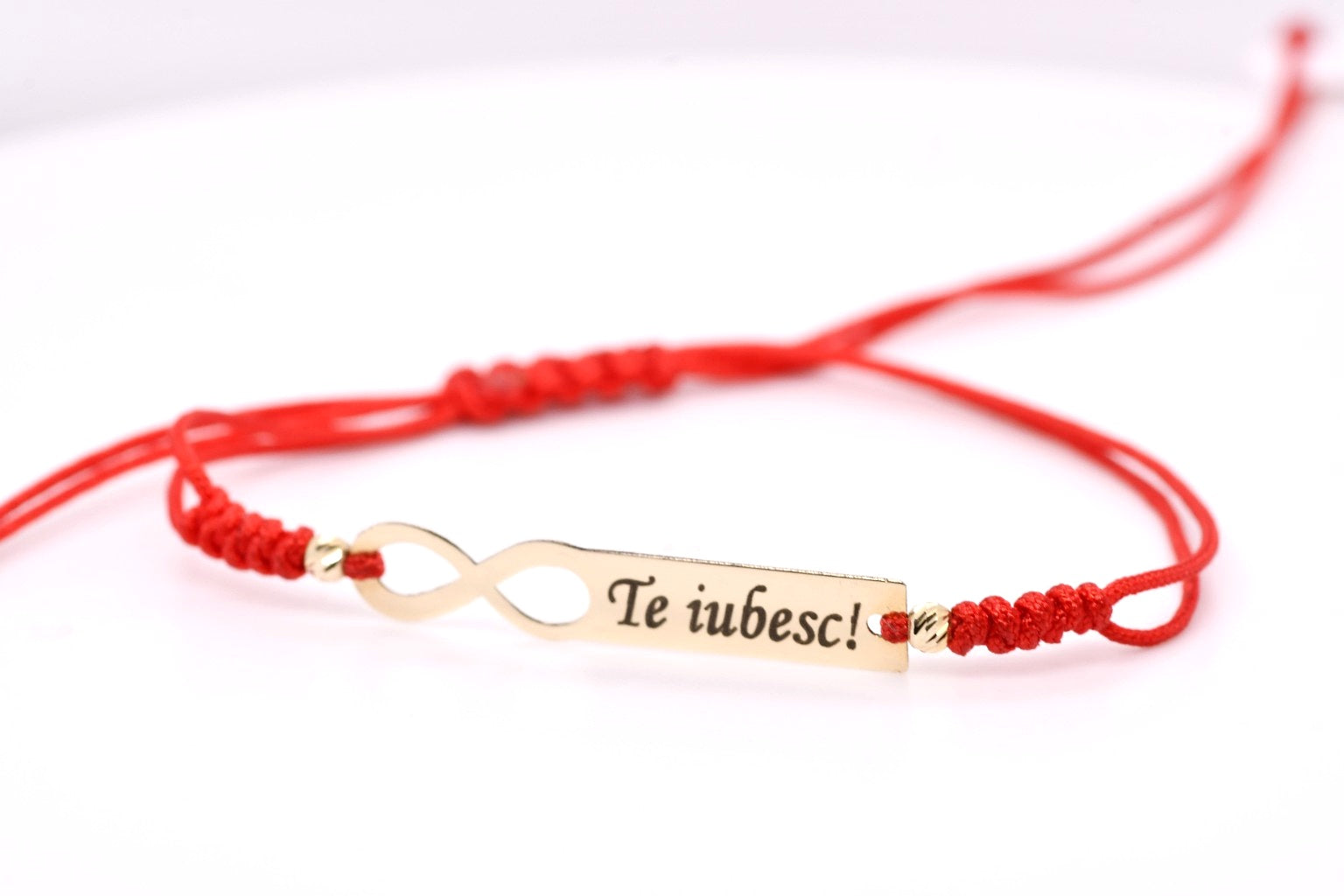 14K Gold Infinity “Te iubesc” Adjustable Bracelet