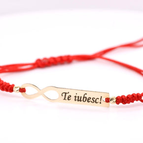 14K Gold Infinity “Te iubesc” Adjustable Bracelet