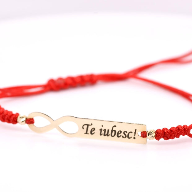 14K Gold Infinity “Te iubesc” Adjustable Bracelet