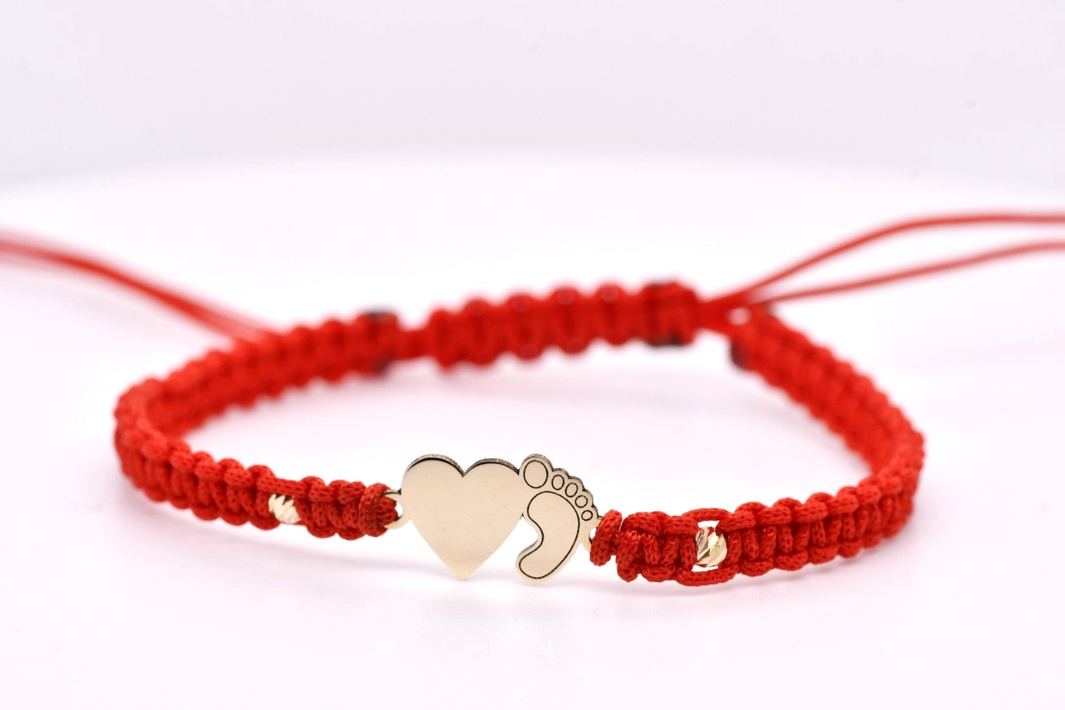 14K Gold Heart & Baby Foot Adjustable Bracelet