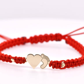 14K Gold Heart & Baby Foot Adjustable Bracelet
