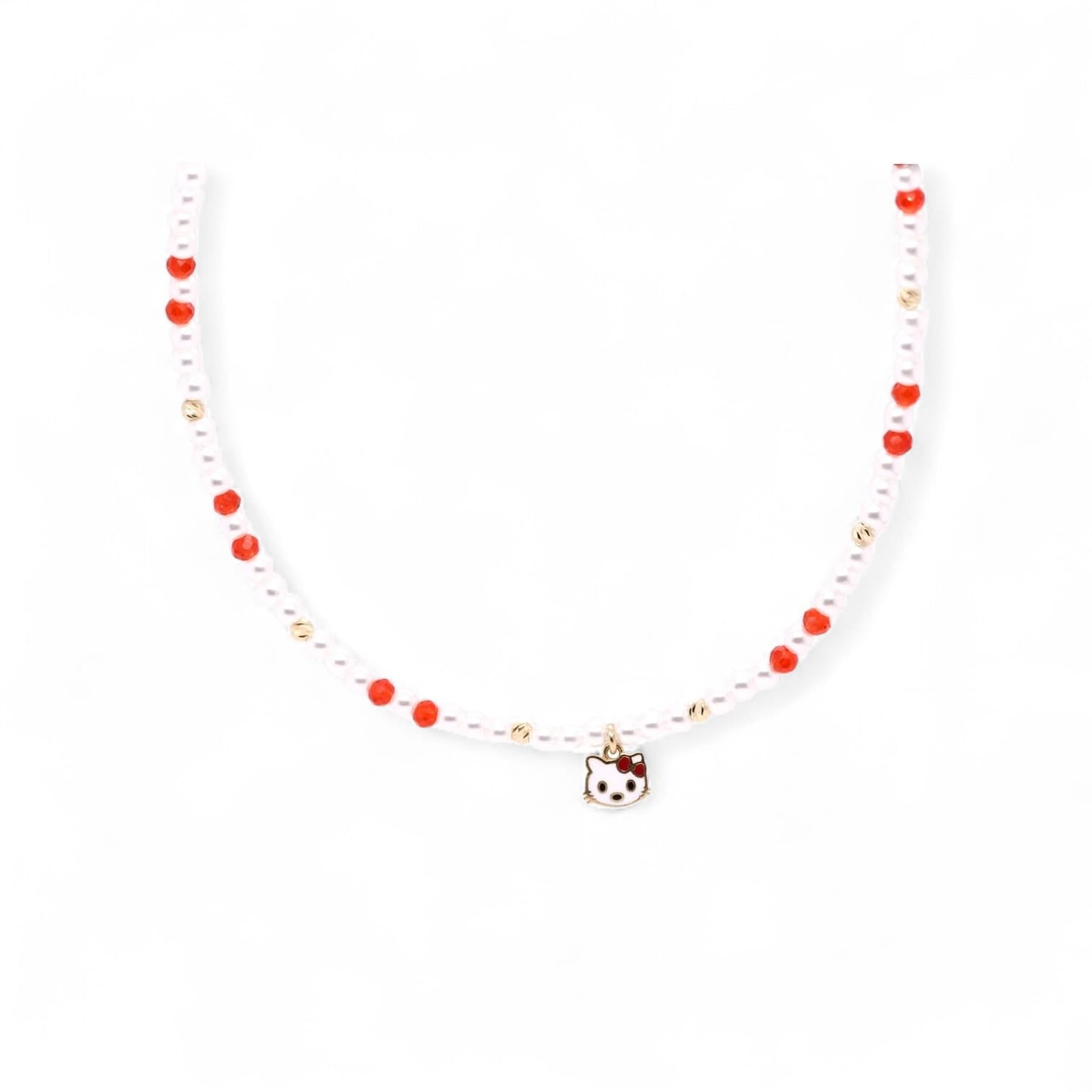 14K Gold Hello Kitty Beaded Necklace for Girls