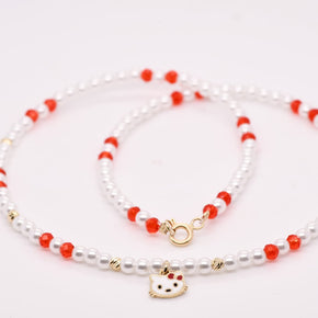 14K Gold Hello Kitty Beaded Necklace for Girls