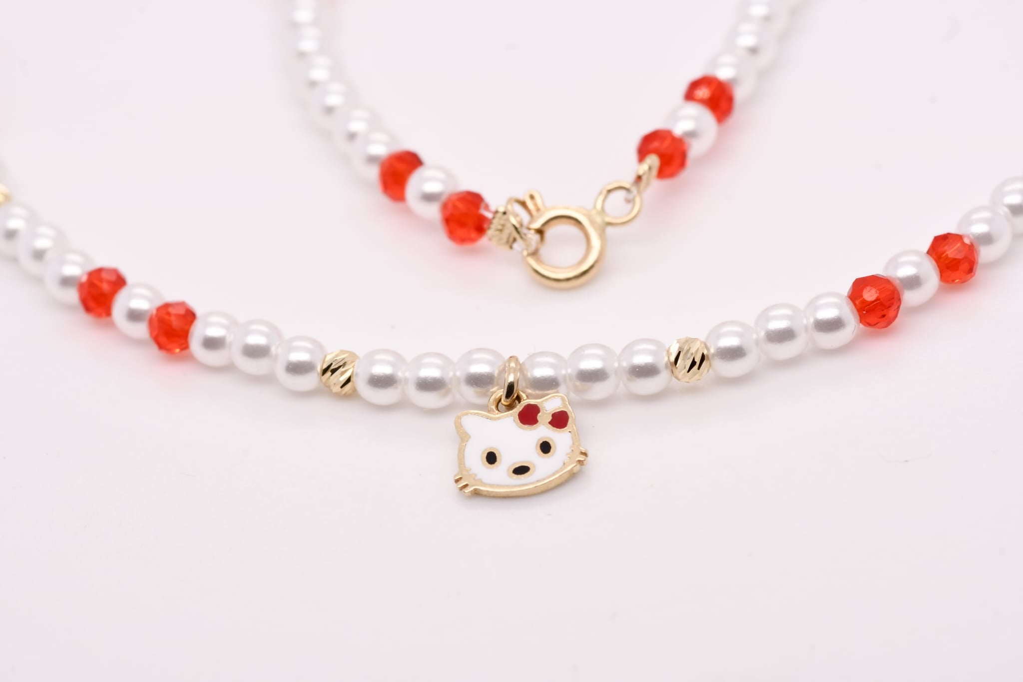 14K Gold Hello Kitty Beaded Necklace for Girls