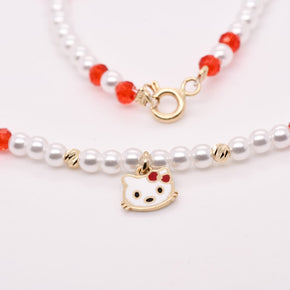 14K Gold Hello Kitty Beaded Necklace for Girls