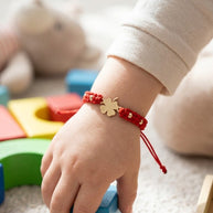 14K Gold Clover Red String Bracelet – Adjustable