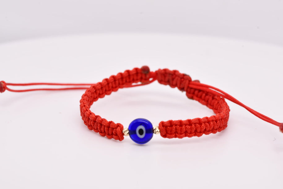 14K Gold Evil Eye Red String Bracelet – Adjustable