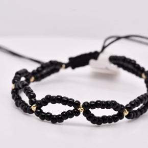 14K Gold Black Beaded Infinity Bracelet – Adjustable